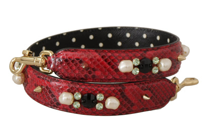 Red Exotic Leather Crystals Bag Shoulder Strap Dolce & Gabbana