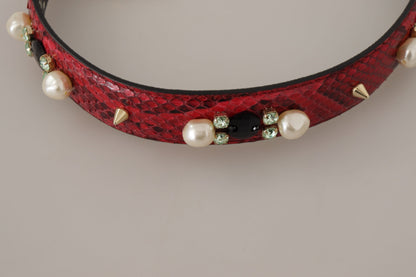 Red Exotic Leather Crystals Bag Shoulder Strap Dolce & Gabbana