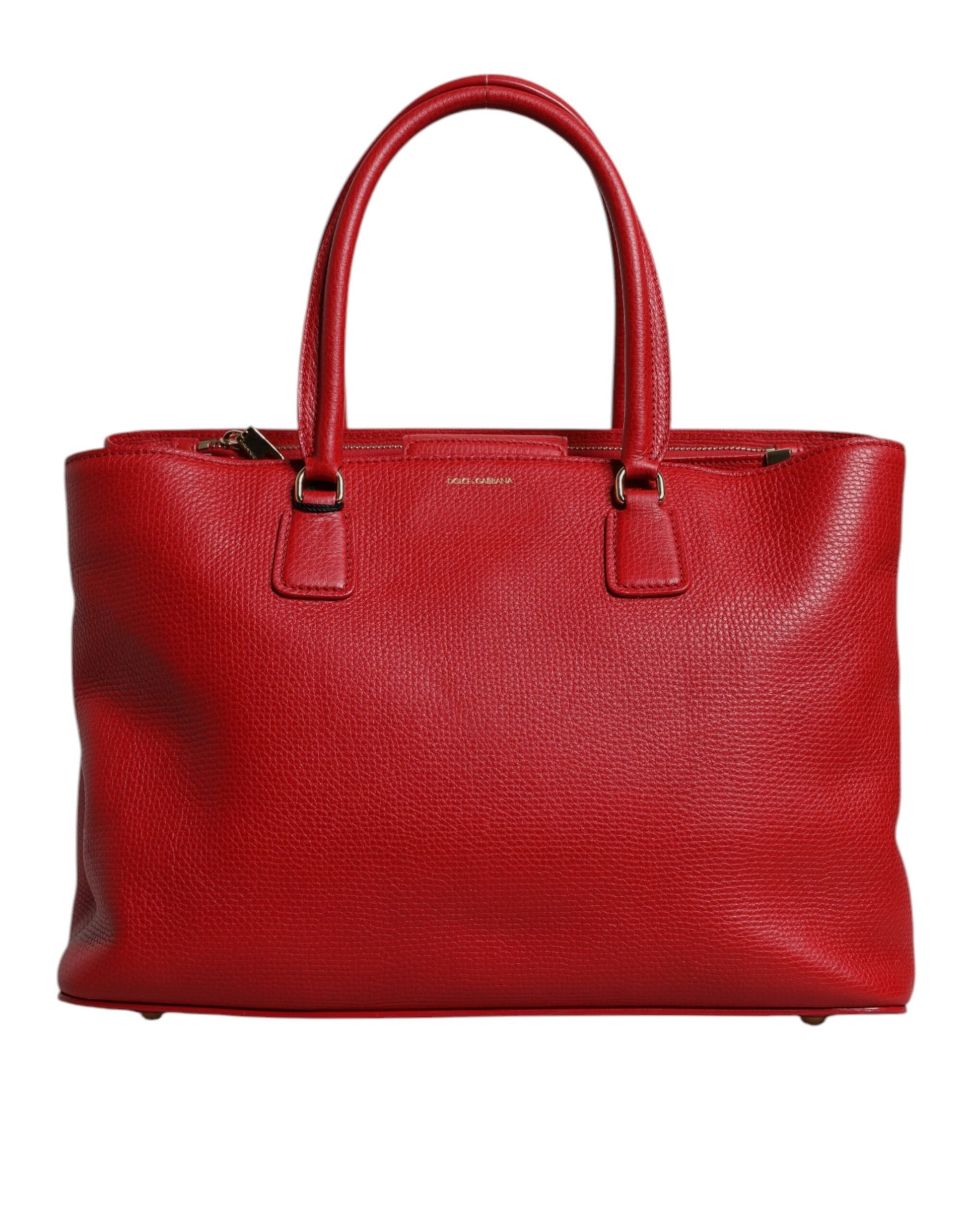 Red Calfskin Leather Logo Plaque Top Handle Bag Dolce & Gabbana