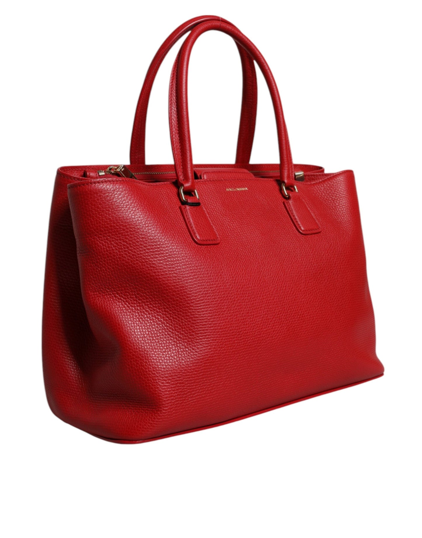 Red Calfskin Leather Logo Plaque Top Handle Bag Dolce & Gabbana