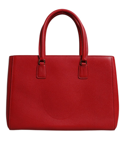 Red Calfskin Leather Logo Plaque Top Handle Bag Dolce & Gabbana