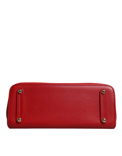 Red Calfskin Leather Logo Plaque Top Handle Bag Dolce & Gabbana