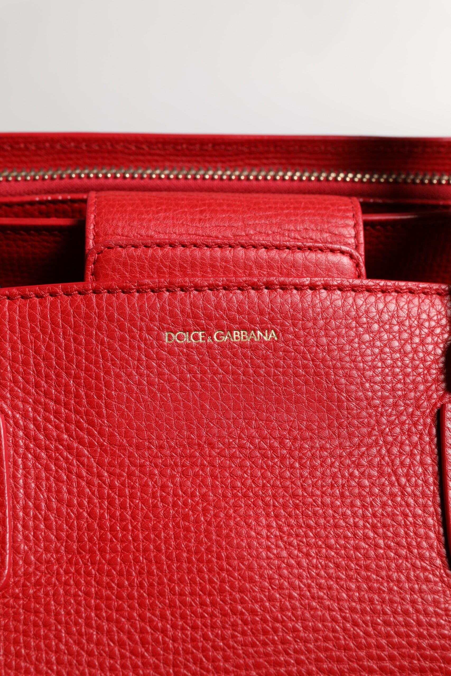 Red Calfskin Leather Logo Plaque Top Handle Bag Dolce & Gabbana