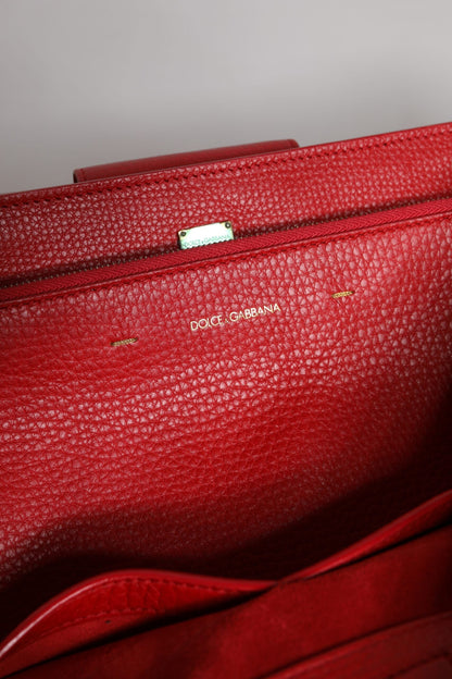 Red Calfskin Leather Logo Plaque Top Handle Bag Dolce & Gabbana