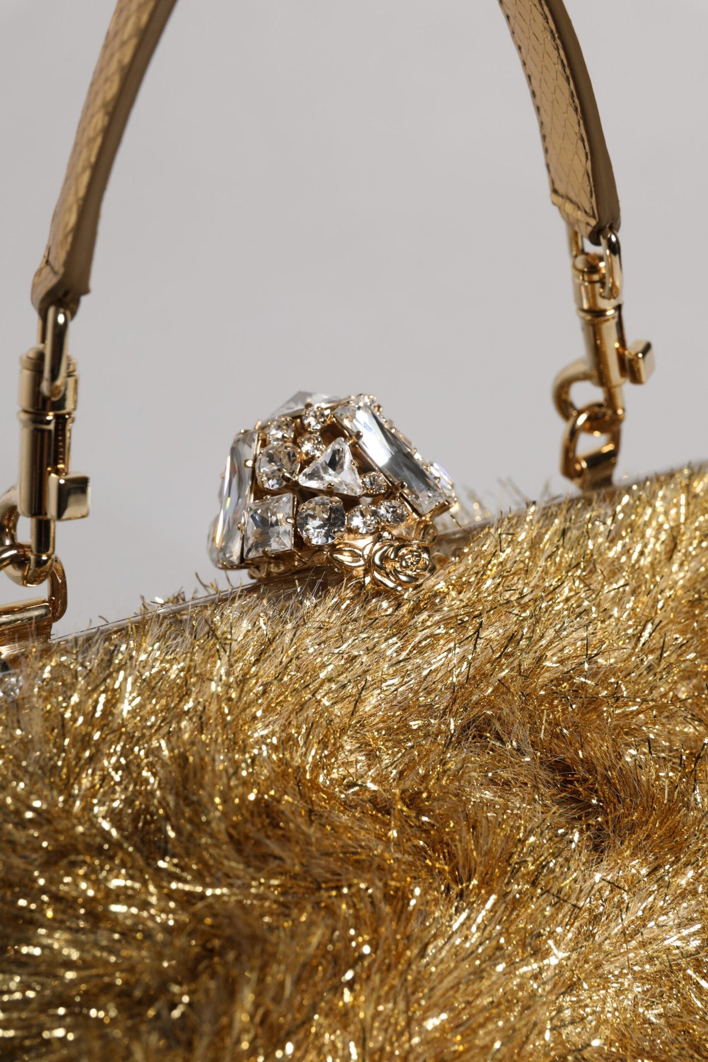 Gold Vanda Chain Strap Tinsel Crystal Evening Clutch Bag Dolce & Gabbana