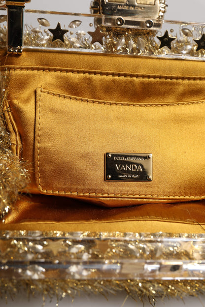 Gold Vanda Chain Strap Tinsel Crystal Evening Clutch Bag Dolce & Gabbana
