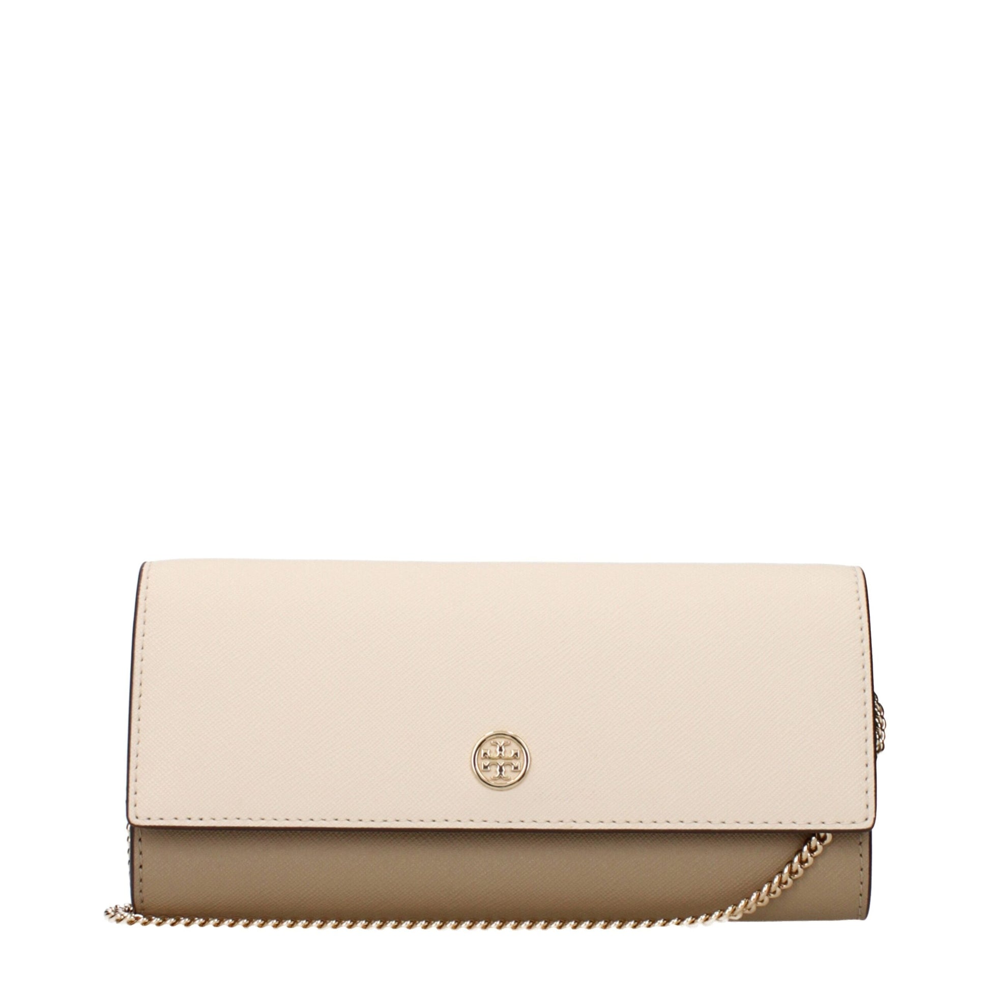 Beige Leather Clutch Bags Tory Burch