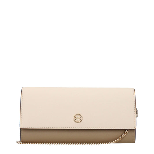 Beige Leather Clutch Bags Tory Burch