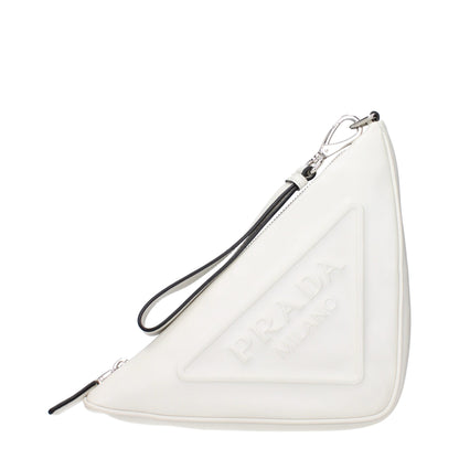 White Leather Clutch Bags Prada