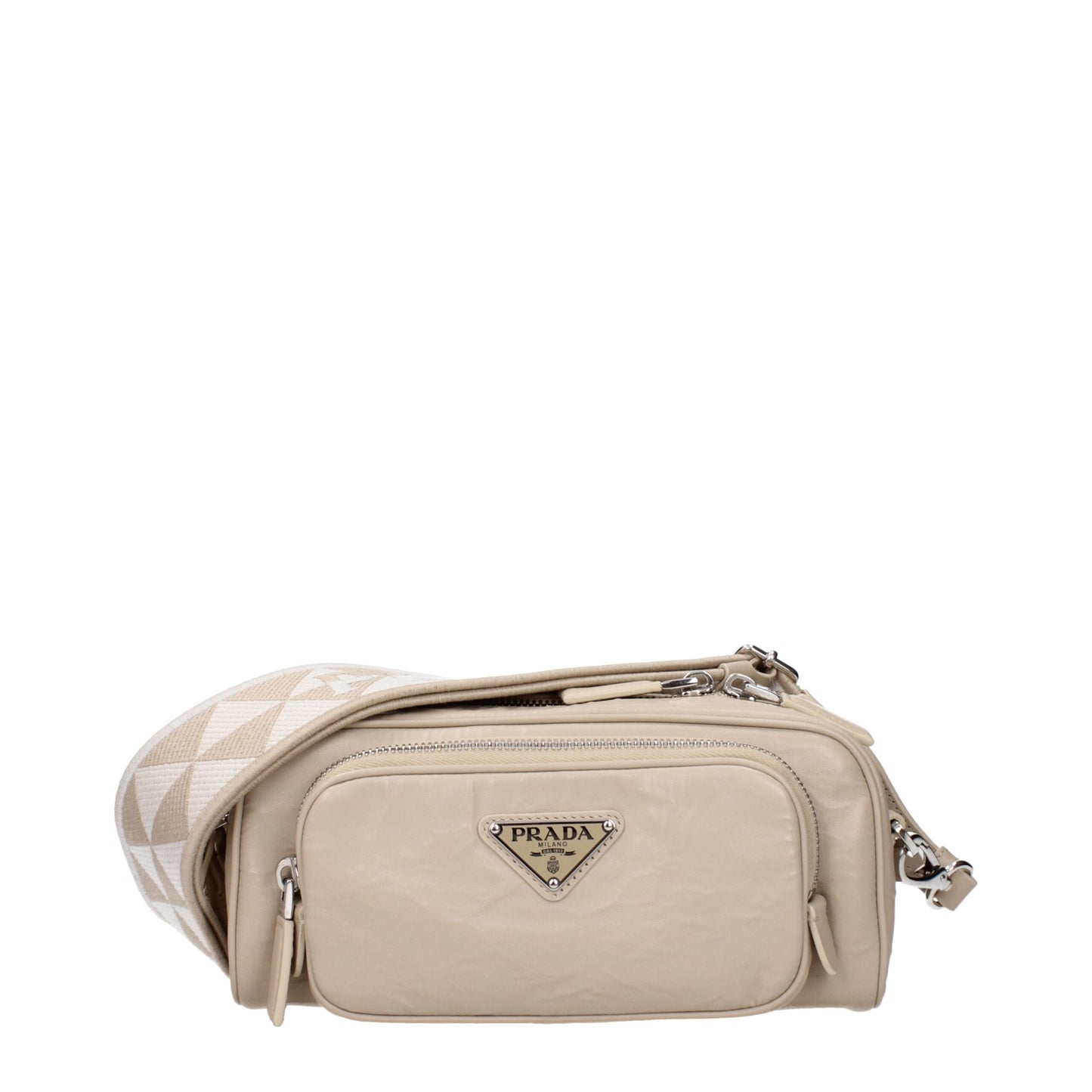 Beige Leather Crossbody Bags Prada