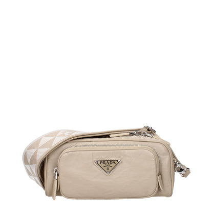 Beige Leather Crossbody Bags Prada