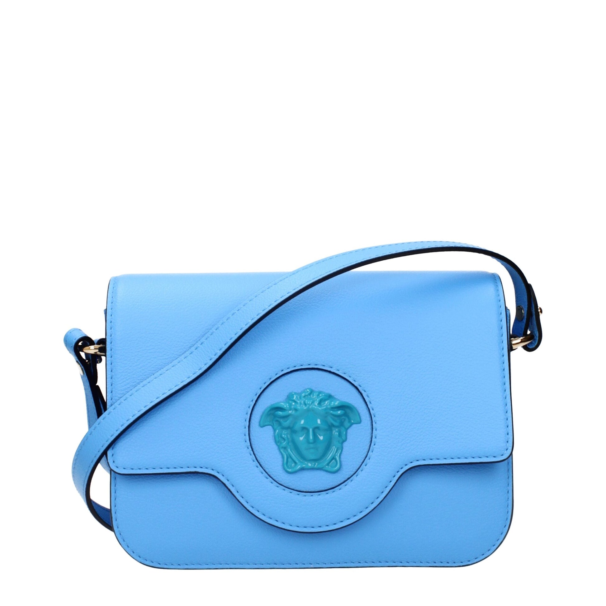 Light Blue Leather Crossbody Bags Versace