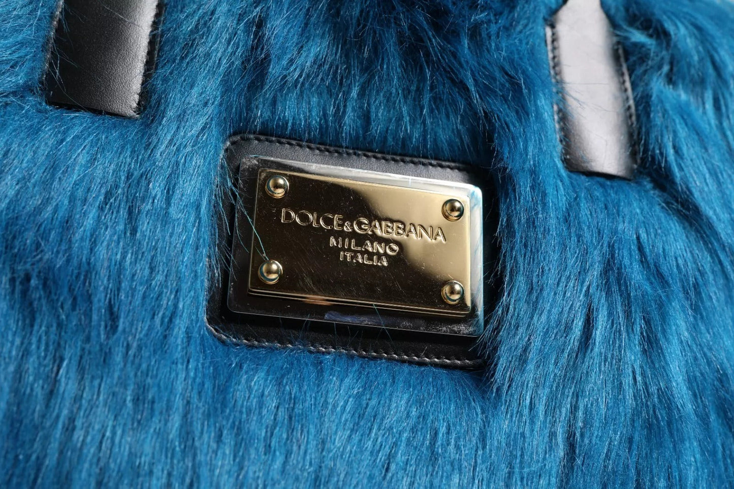 Blue Fur Logo Plaque Double Handle Shoulder Bag Dolce & Gabbana
