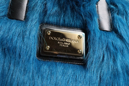 Blue Fur Logo Plaque Double Handle Shoulder Bag Dolce & Gabbana