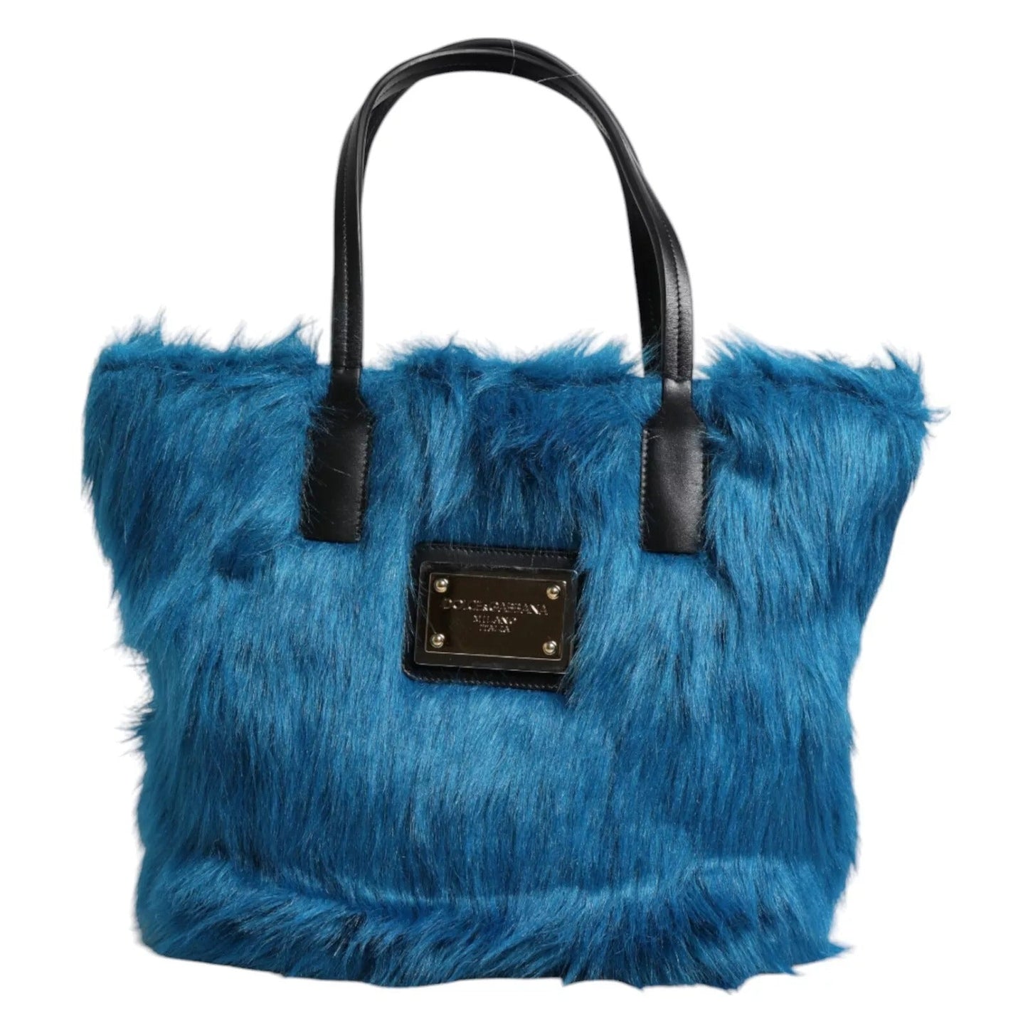 Blue Fur Logo Plaque Double Handle Shoulder Bag Dolce & Gabbana