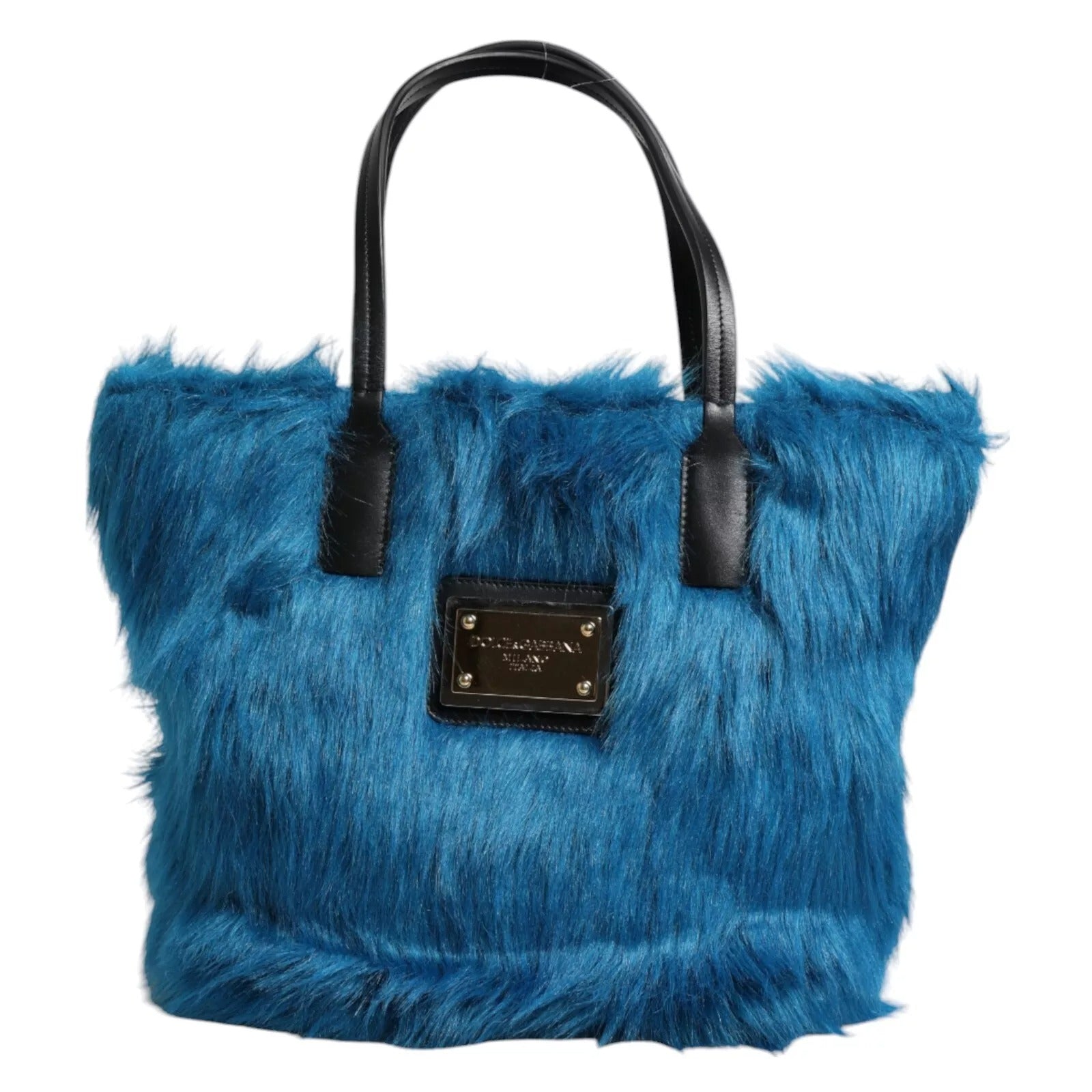 Blue Fur Logo Plaque Double Handle Shoulder Bag Dolce & Gabbana
