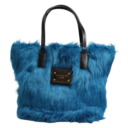 Blue Fur Logo Plaque Double Handle Shoulder Bag Dolce & Gabbana