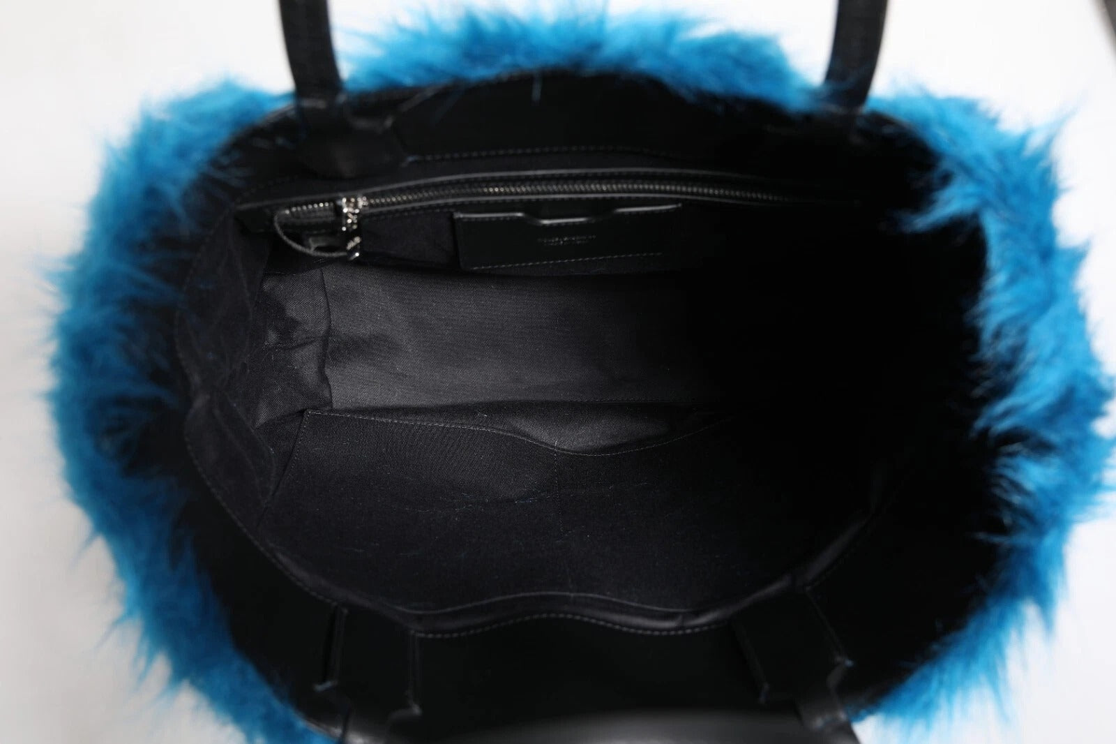 Blue Fur Logo Plaque Double Handle Shoulder Bag Dolce & Gabbana