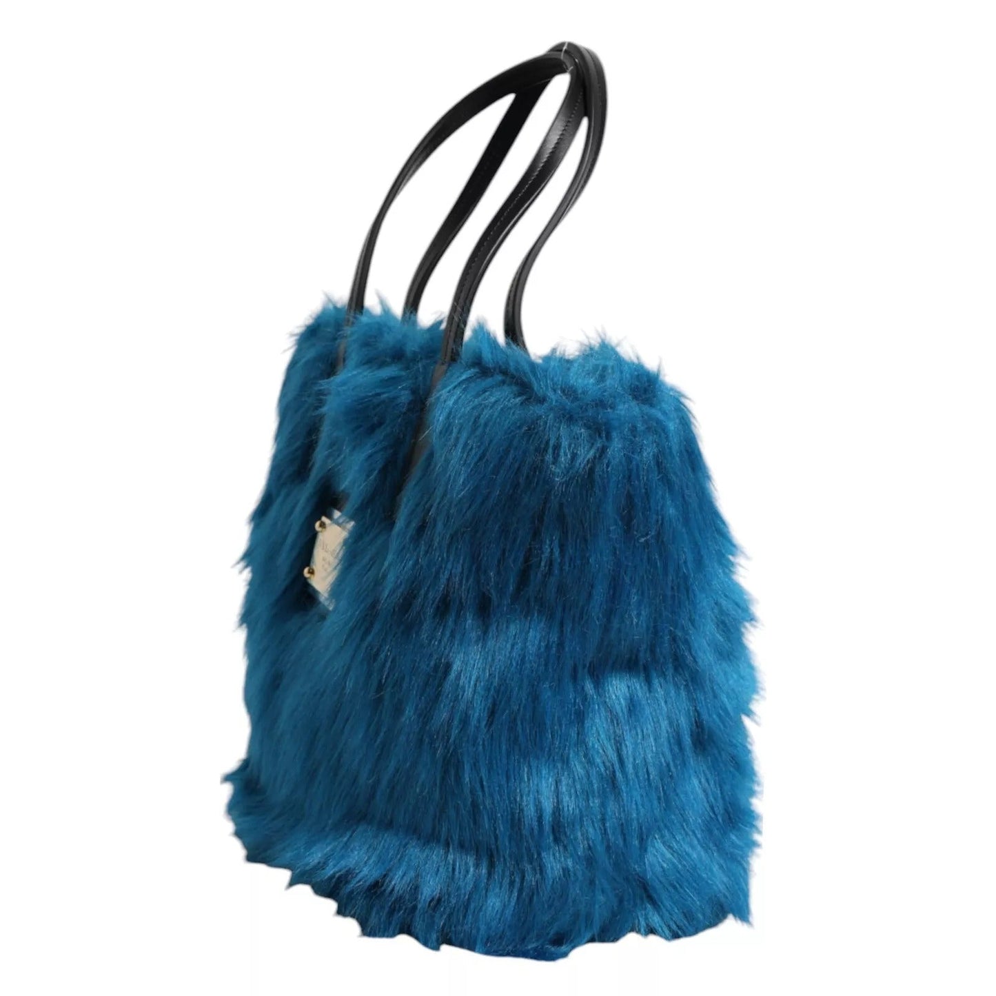 Blue Fur Logo Plaque Double Handle Shoulder Bag Dolce & Gabbana