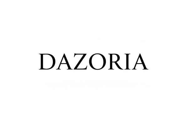 **Create a luxury high-end fashion brand logo for the name “DAZORIA”, designed specifically to fit perfectly inside the default Shopify Dawn header without increasing the header height.
The logo must be clean, minimal, and inspired by luxury houses like Dior, Prada, Gucci, Saint Laurent, and Burberry.

Use elegant premium typography with balanced spacing and clean serif styling.
No icons or symbols — wordmark only.

Make sure the logo height is visually compact (short vertical height) while keeping the text
